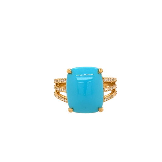 18KT Emerald-Cut Turquoise and Diamond Ring