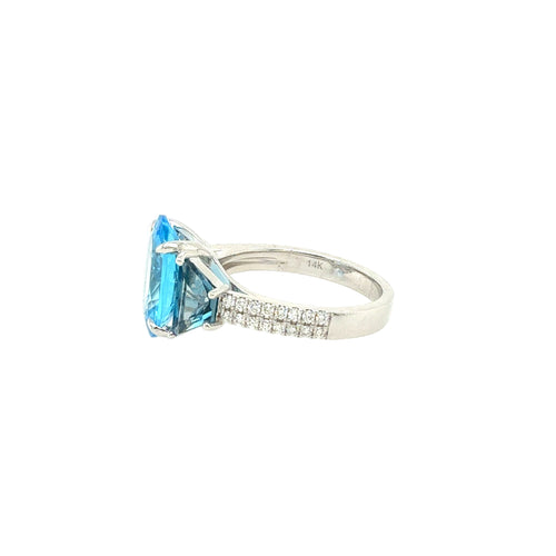 14KT Three-Stone Blue Topaz Ring