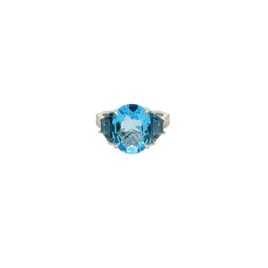 14KT Three-stone Blue Topaz Ring