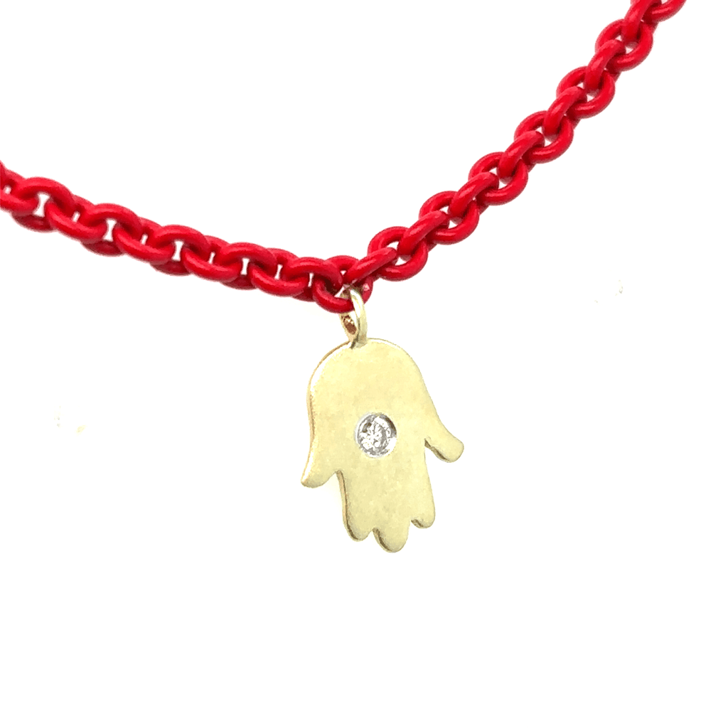 Meira T 14k Stainless Steel Red Lacquer Yellow Gold Diamond Hamsa Bracelet
