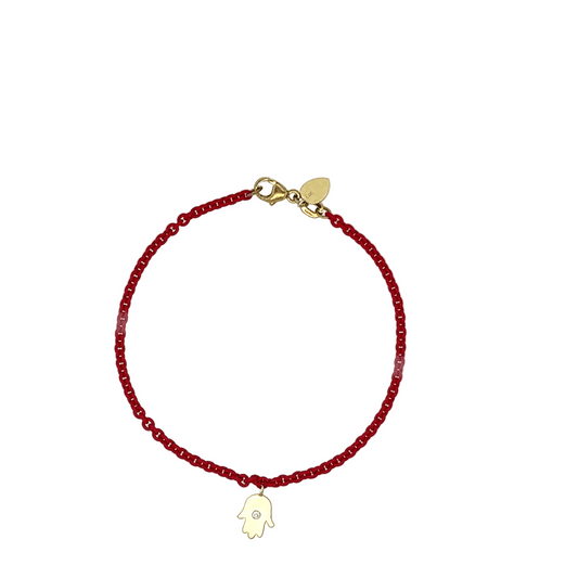 Meira T 14kt Stainless Steel Red Lacquer Yellow Gold Diamond Hamsa Bracelet