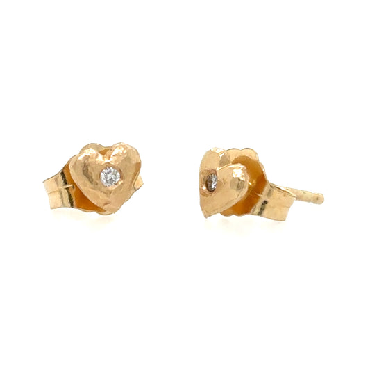 Victoria Cunningham 14kt Tiny Yellow Gold Diamond Puffy Heart Studs