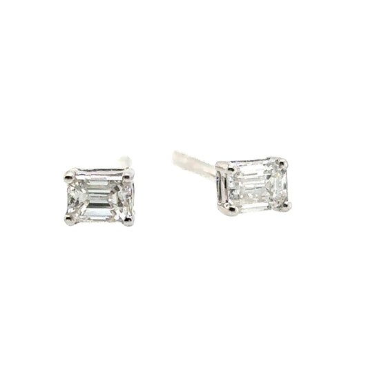14KT Delicate Emerald-Cut Diamond Stud Earrings