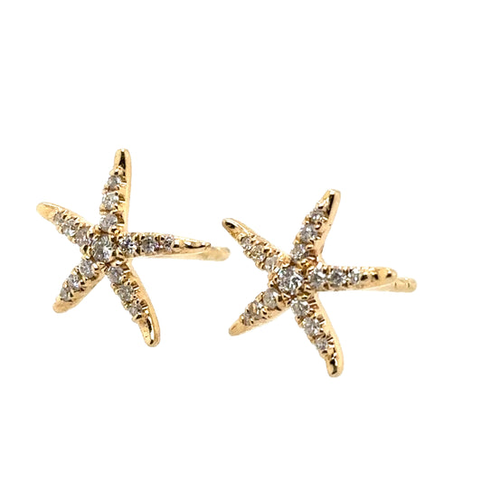 14KT Diamond Starfish Stud Earrings