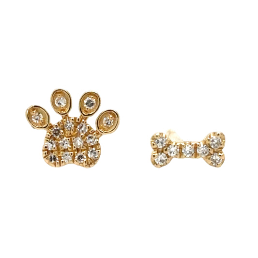 14KT Paw & Bone Diamond Stud Earrings