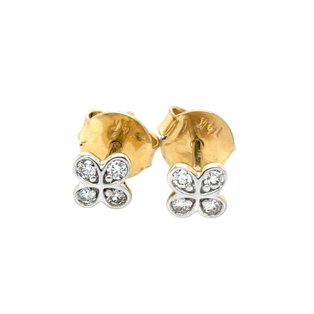 14KT Tiny Diamond Clover Studs