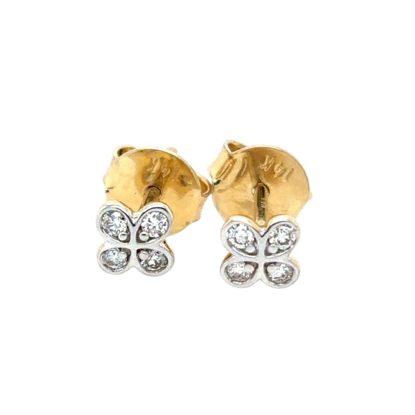 14KT Tiny Diamond Clover Studs