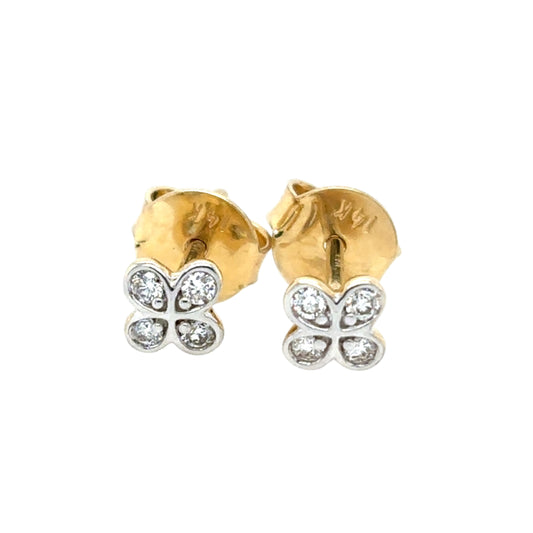 14KT Tiny Diamond Clover Studs