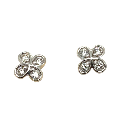 14KT Tiny Diamond Clover Studs