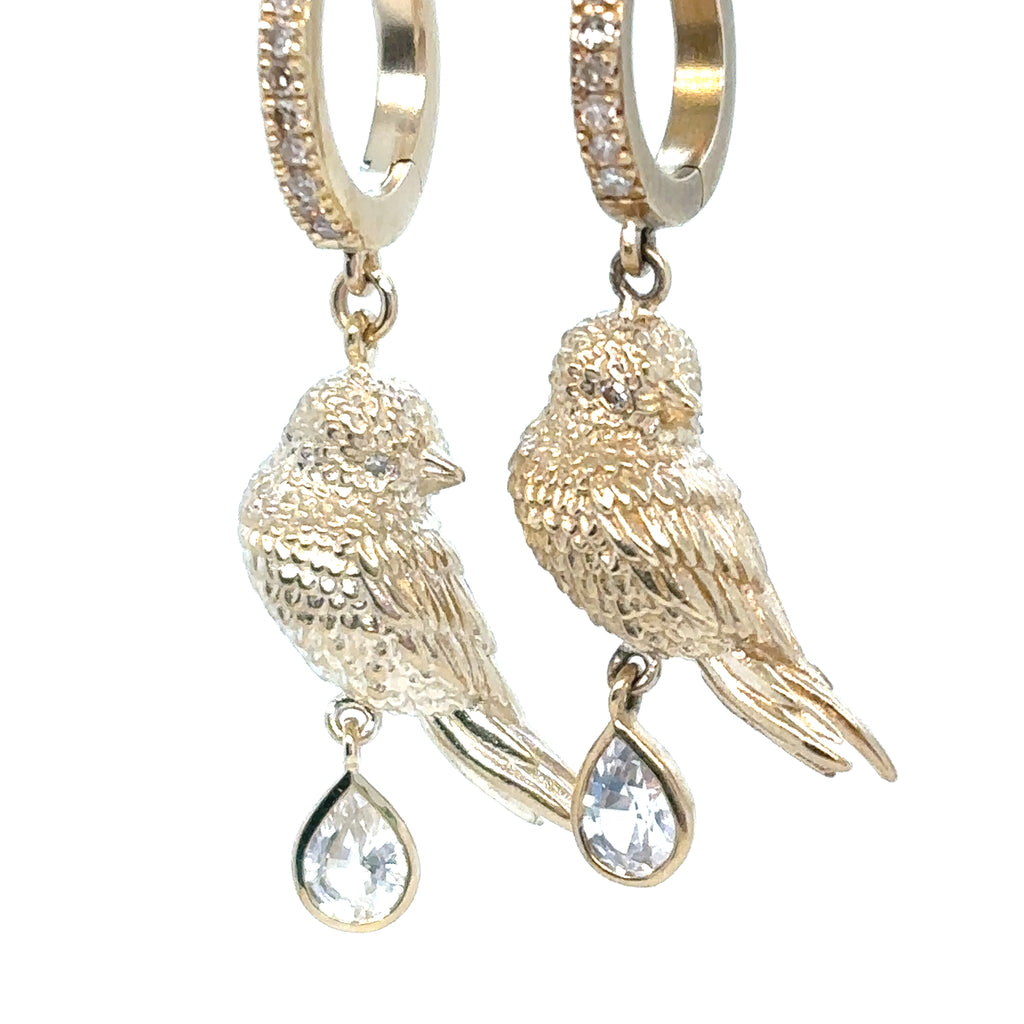 Pascale Monvoisin 9KT PALERME Diamond and White Sapphire Bird Earrings