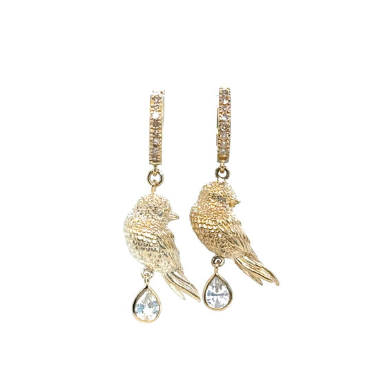 Pascale Monvoisin 9KT PALERME Diamond and White Sapphire Bird Earrings