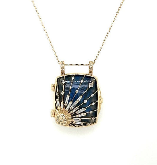 Celine Daoust 14kt Diamond and Labradorite Sunburst Locket Necklace