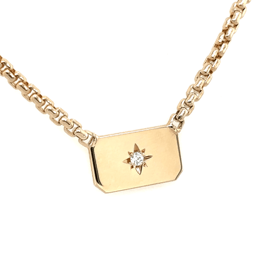 Zoë Chicco 14k Gold Star Set Diamond Dog Tag Necklace