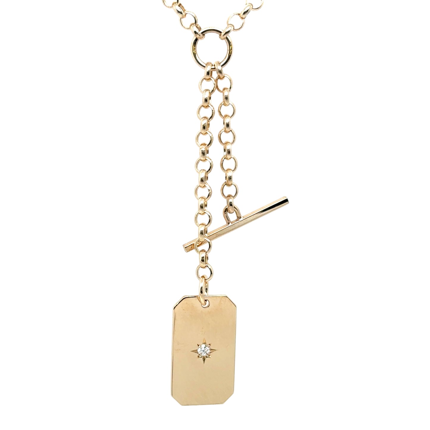 Zoë Chicco 14k Star Set Diamond Dog Tag Rolo Chain Necklace