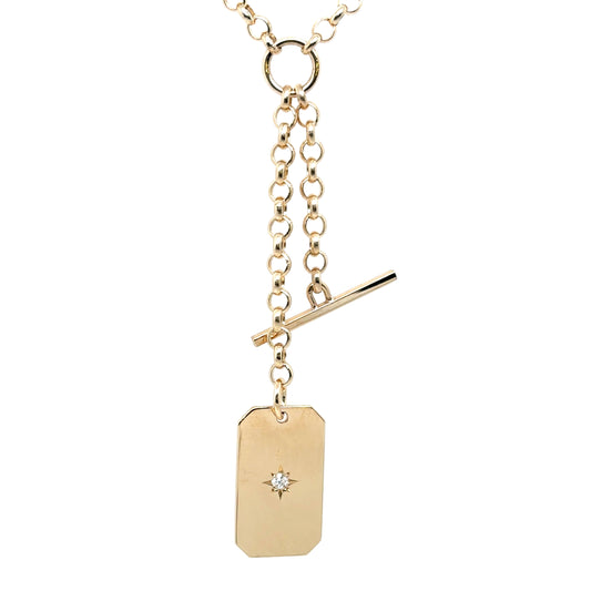 Zoë Chicco 14k Star Set Diamond Dog Tag Rolo Chain Necklace
