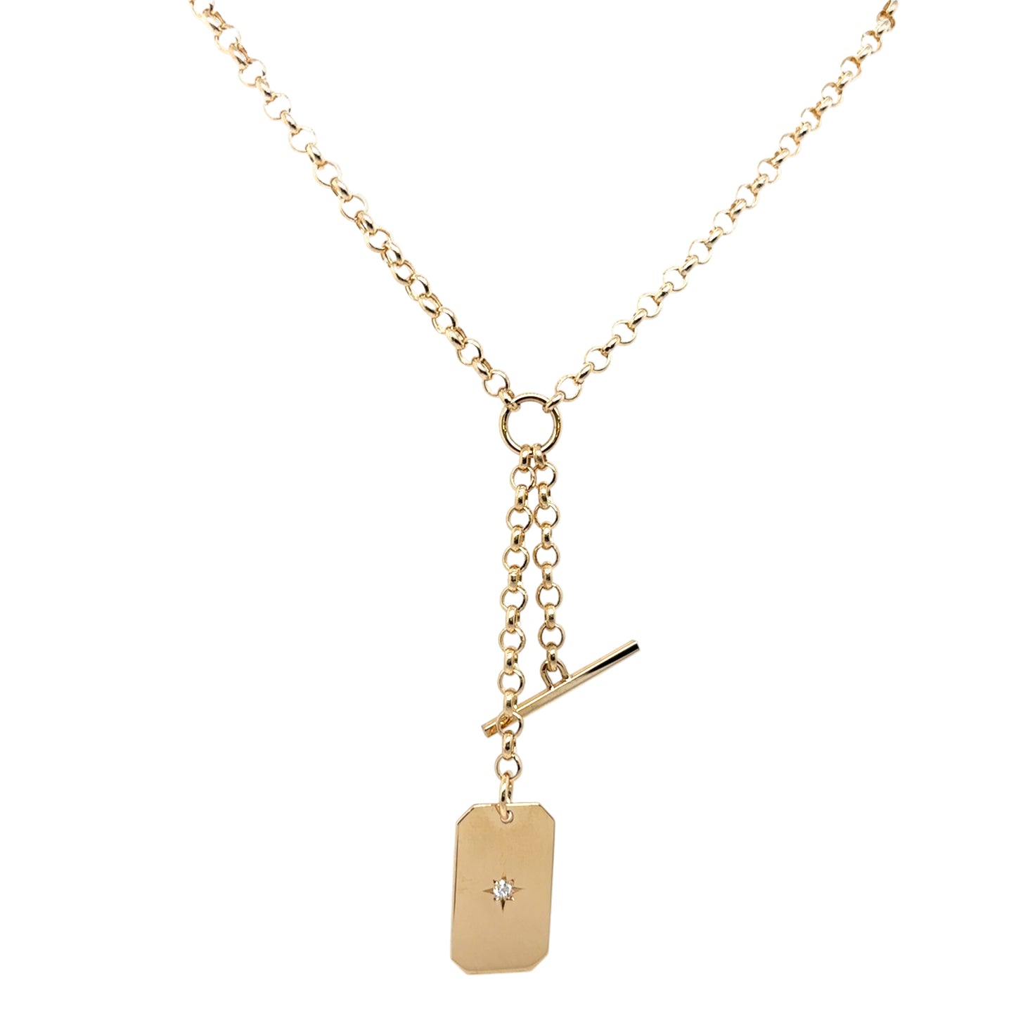 Zoë Chicco 14k Star Set Diamond Dog Tag Rolo Chain Necklace