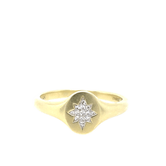 Meira T 14KT Brushed Gold Pave Diamond Star Signet Ring