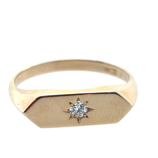 Zoë Chicco 14kt Star Set Diamond Hexagonal Signet Ring