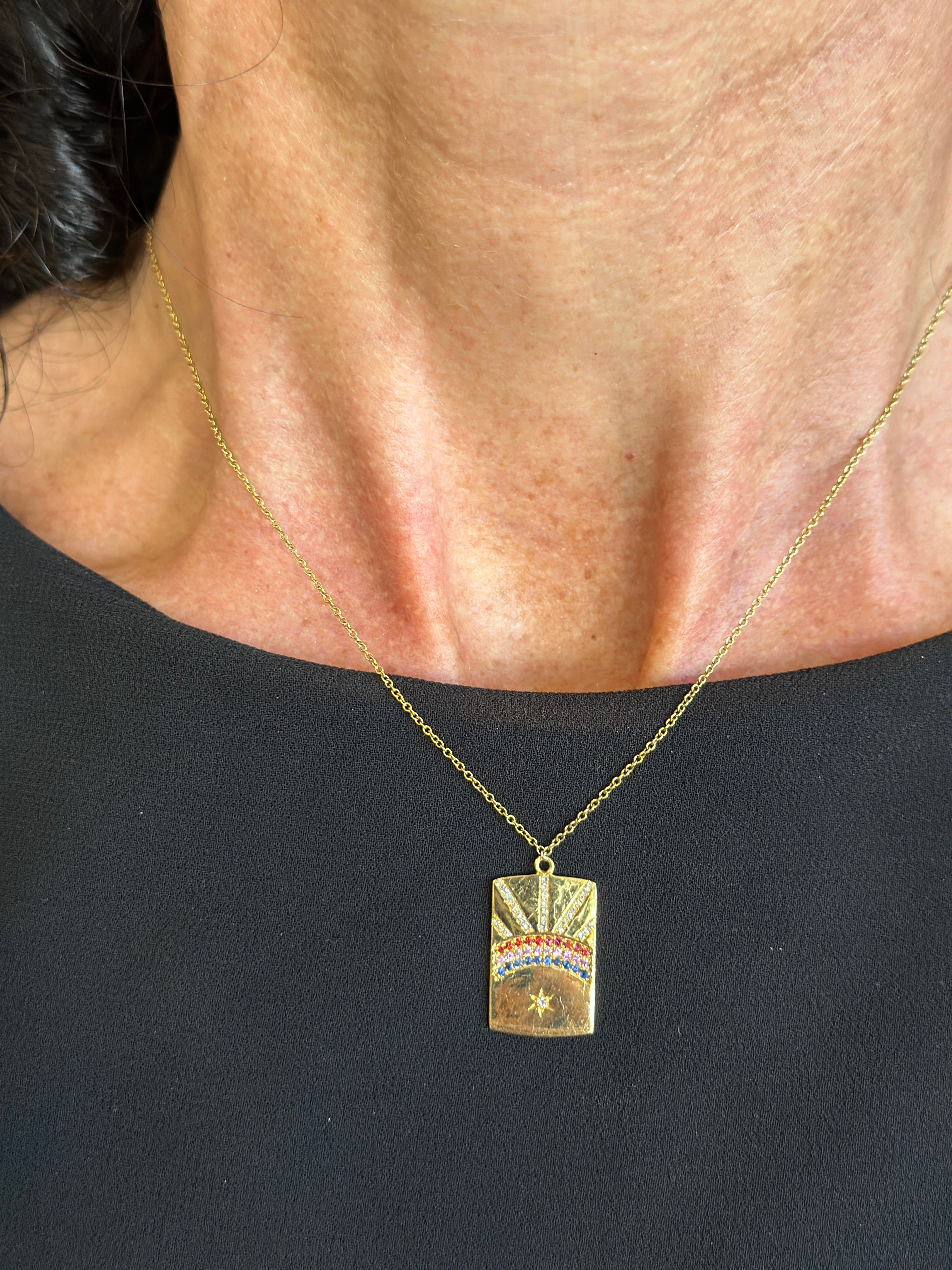 14kt Rainbow Sapphire Sunbeam Necklace