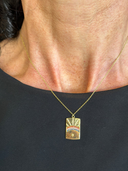14kt Rainbow Sapphire Sunbeam Necklace