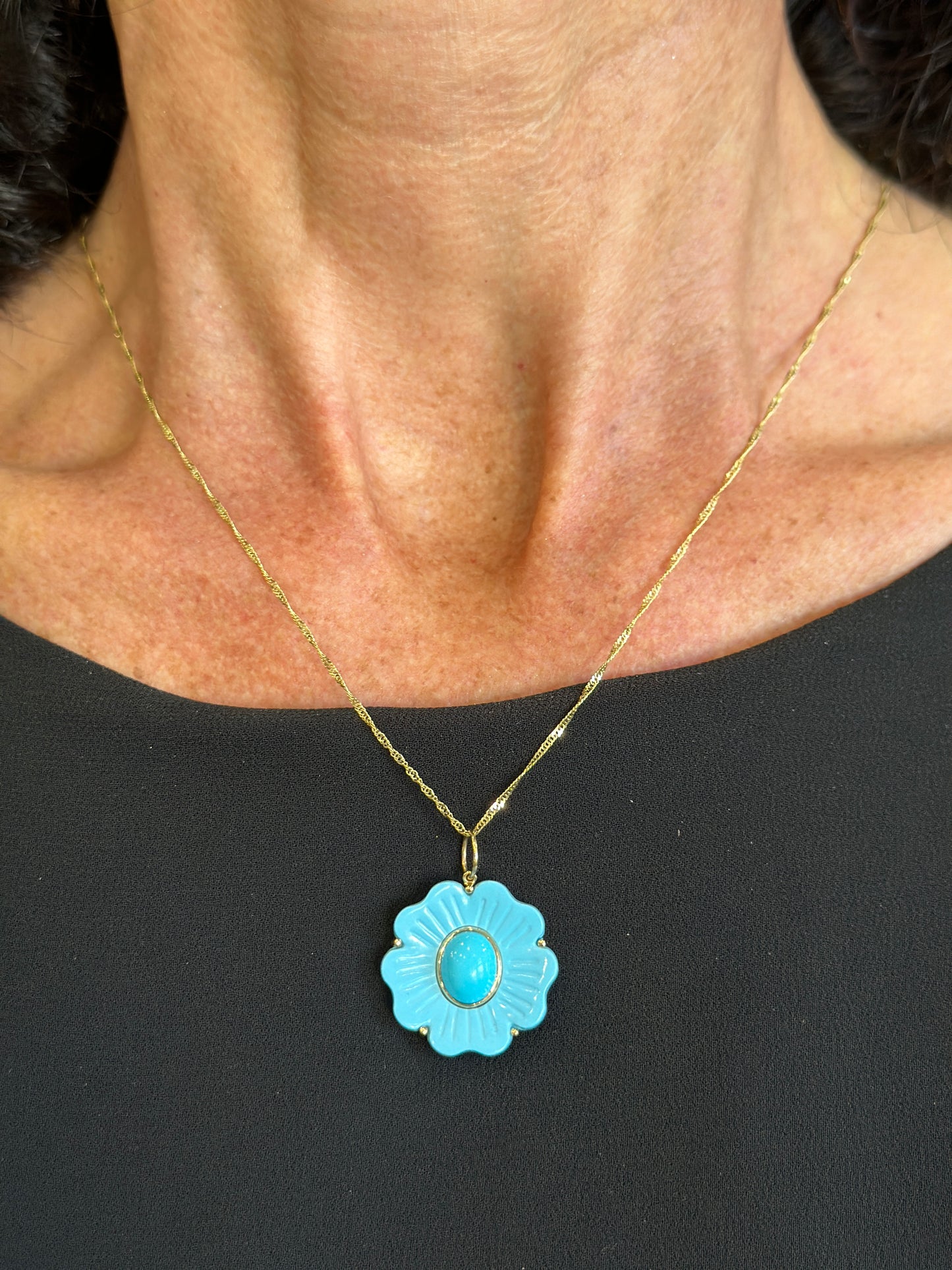 14k Turquoise Flower Charm