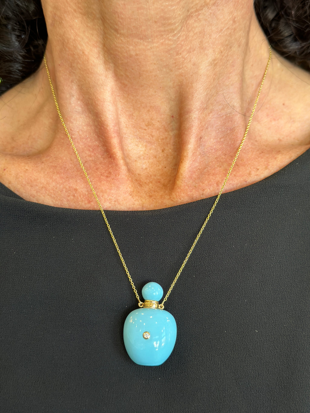 14k Turquoise and Diamond Vessel Necklace