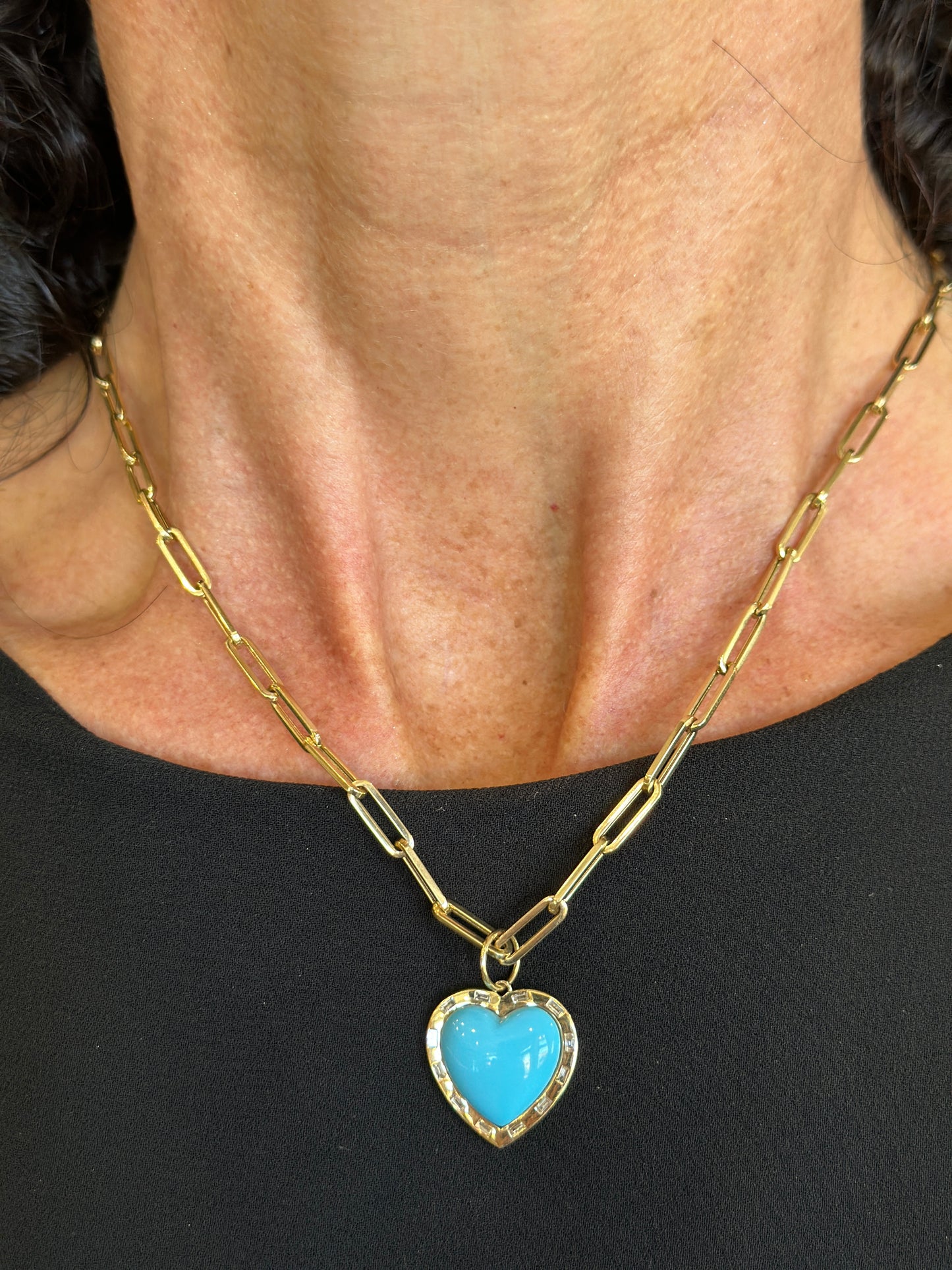 14k Turquoise and Diamond Heart Charm