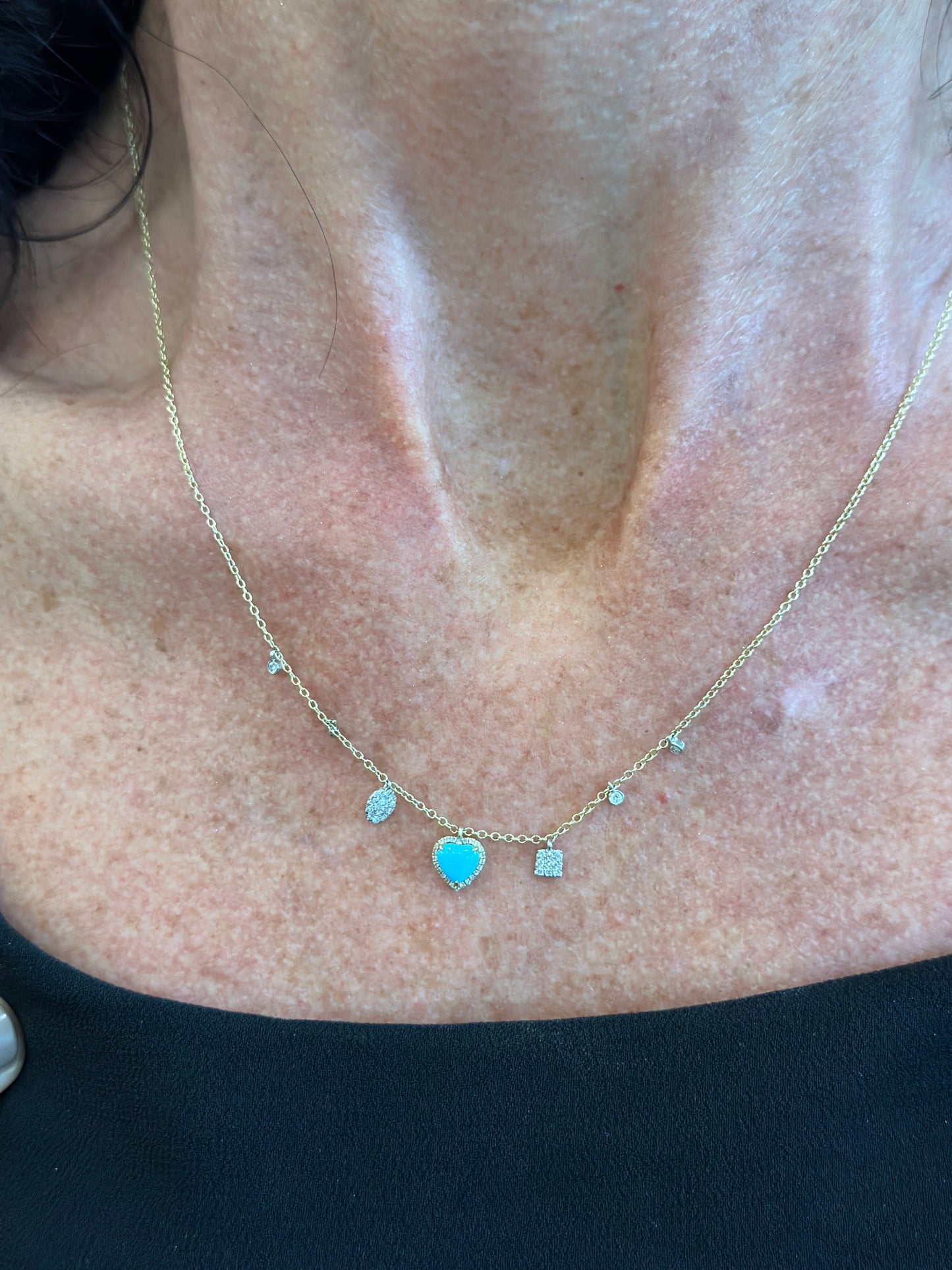 Meira T 14k Asymmetrical Turquoise Heart and Diamond Necklace