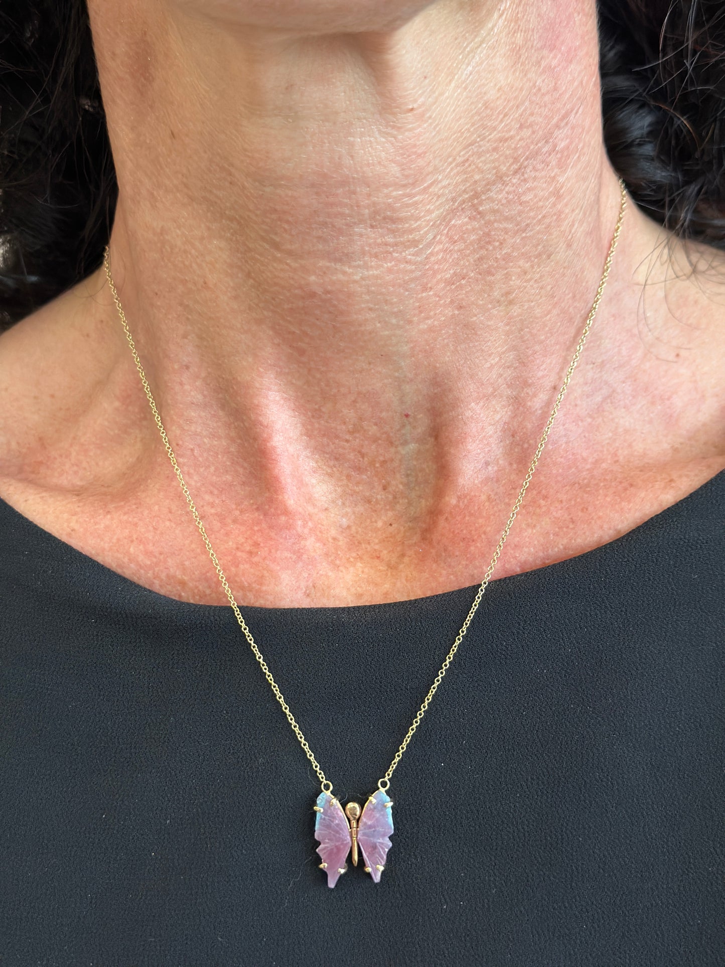 14k Agate Butterfly Necklace