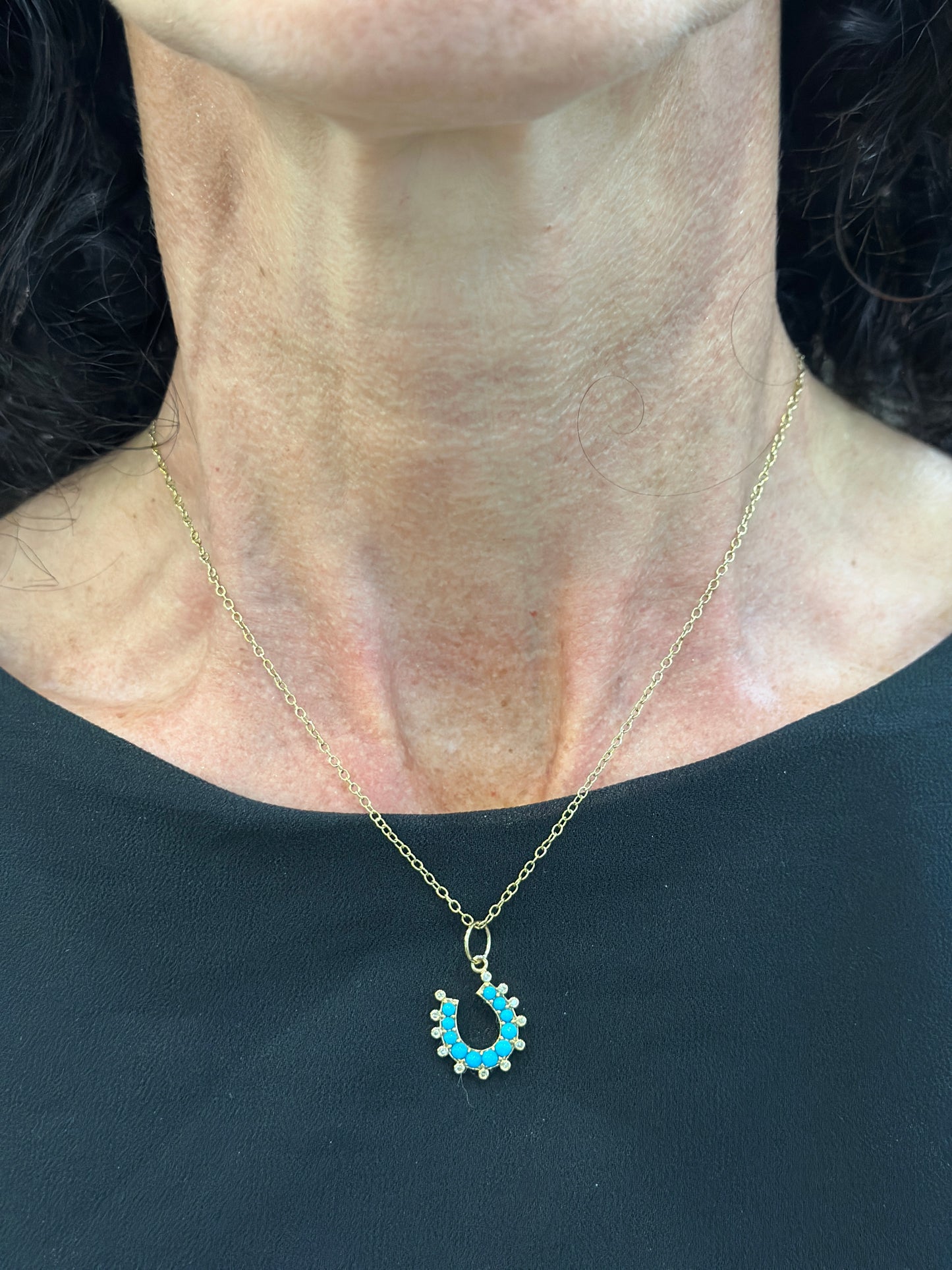 14k Turquoise and Diamond Horseshoe Pendant
