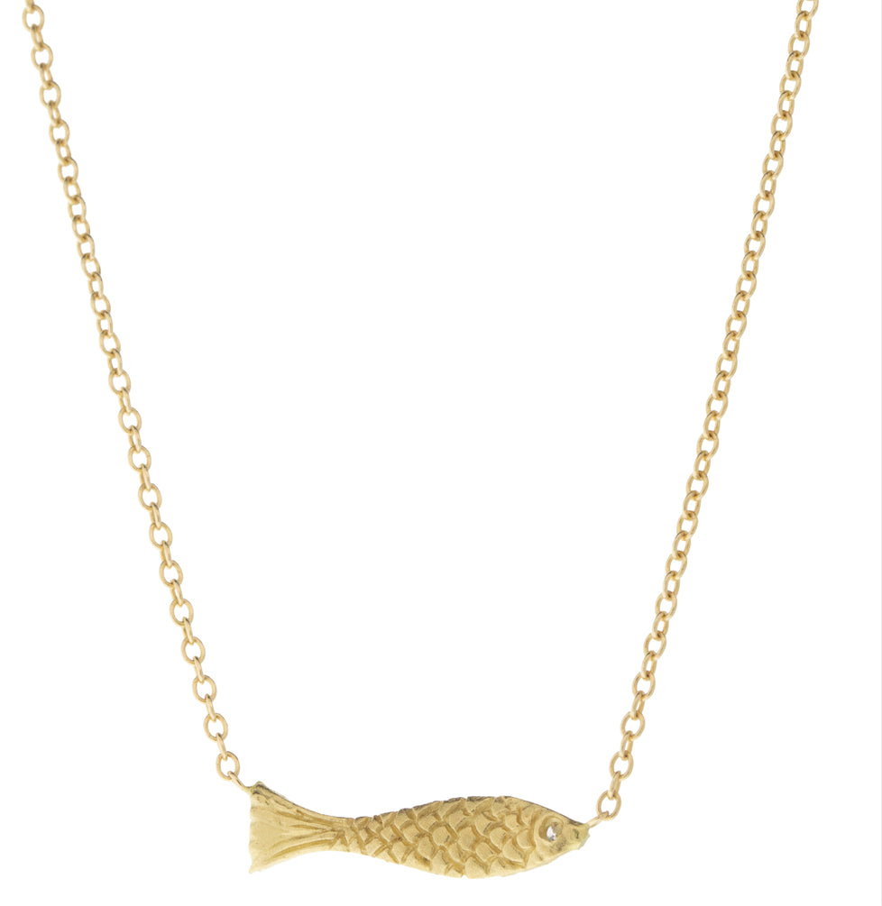 Victoria Cunningham 14kt Gold and Diamond tiny fish Necklace