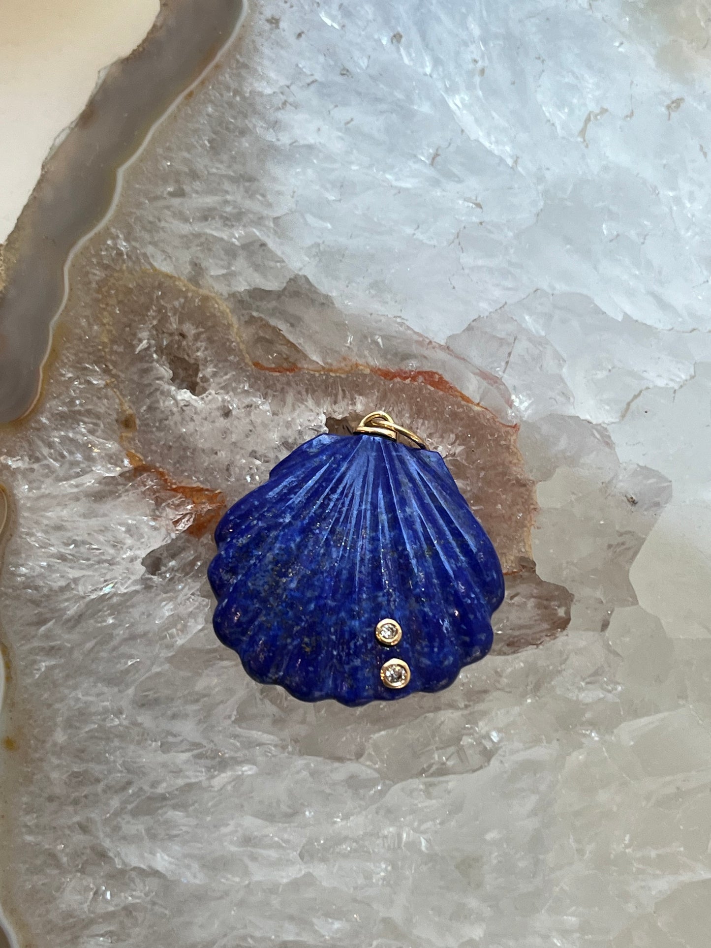 14kt Lapis and Diamond Shell Pendant