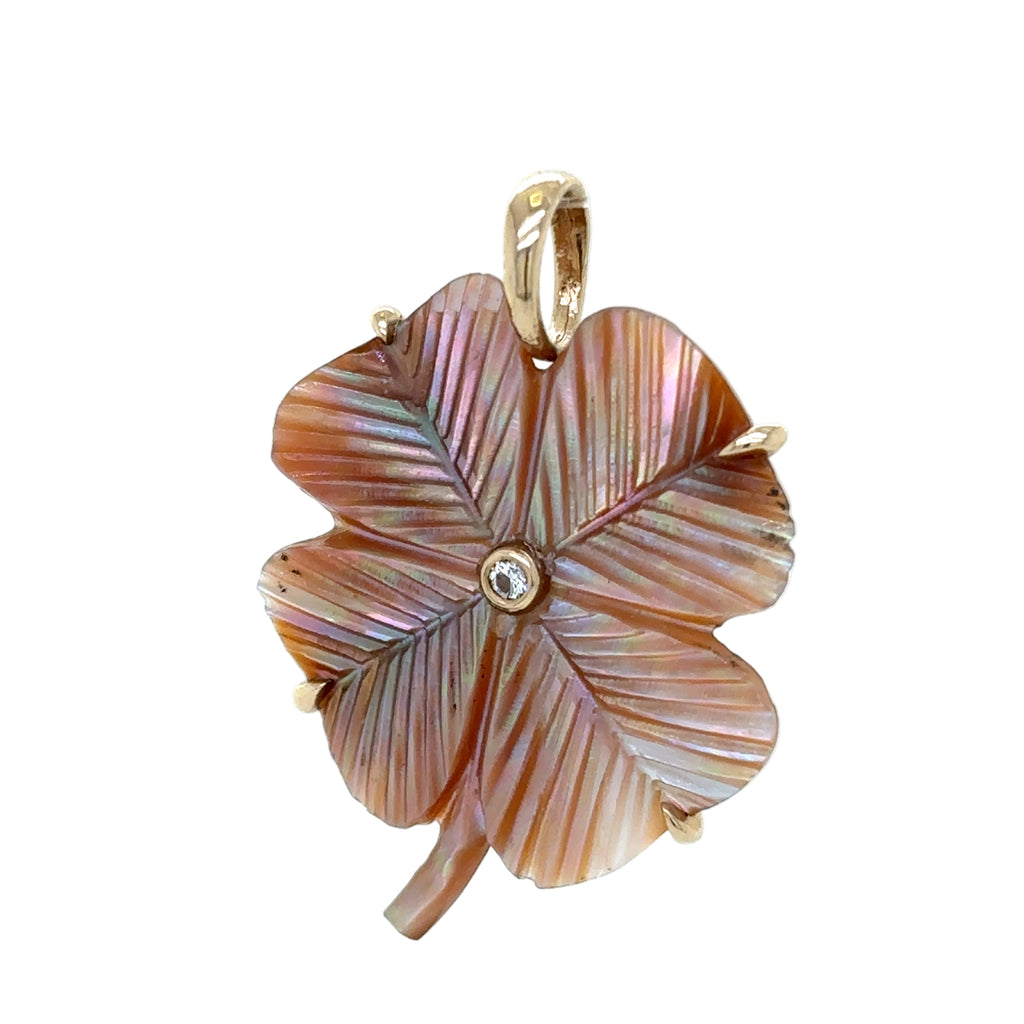 Maura Green 14KT Golden Mother-of-Pearl Clover Charm