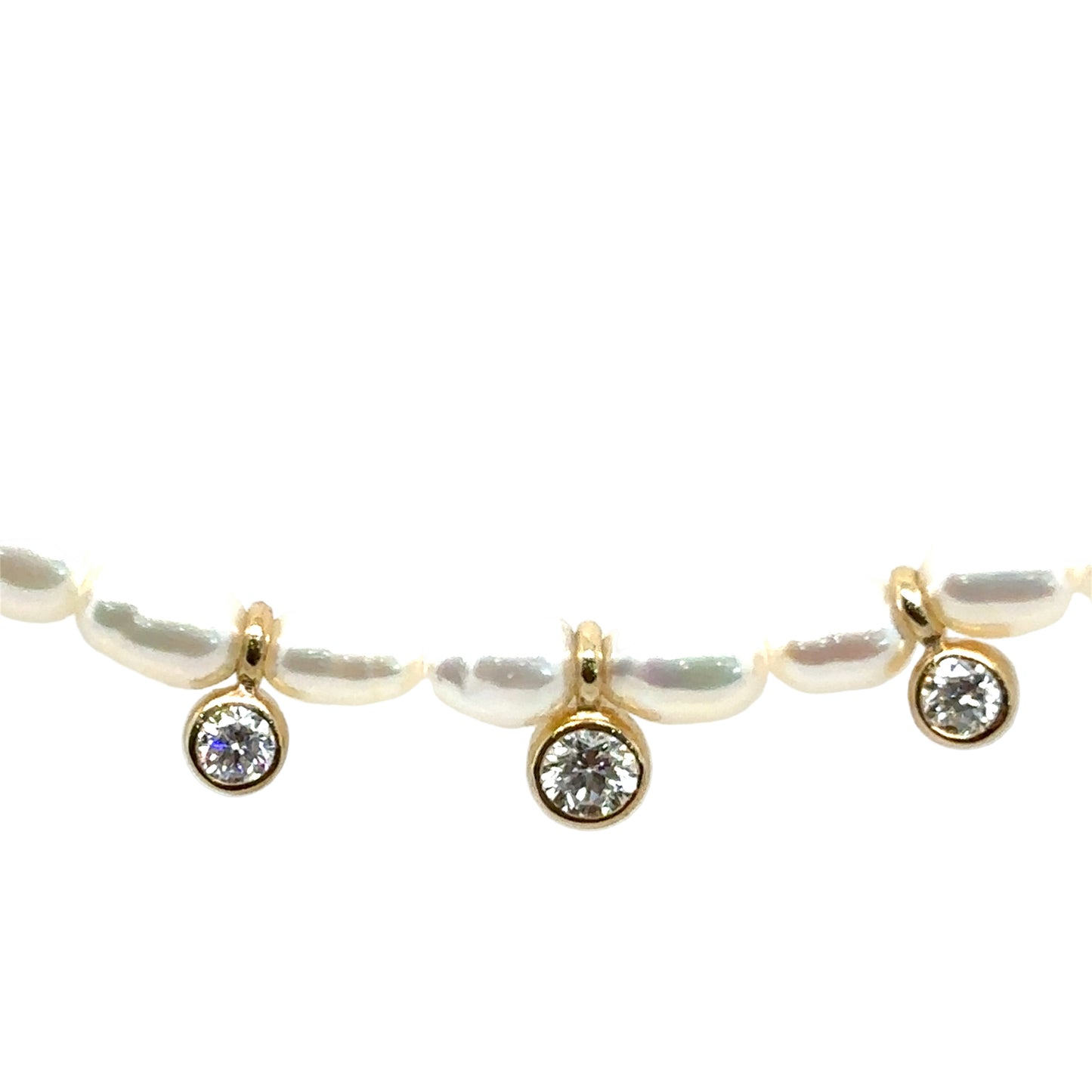 Zoë Chicco 14k Graduated Diamond Bezel Rice Pearl Necklace