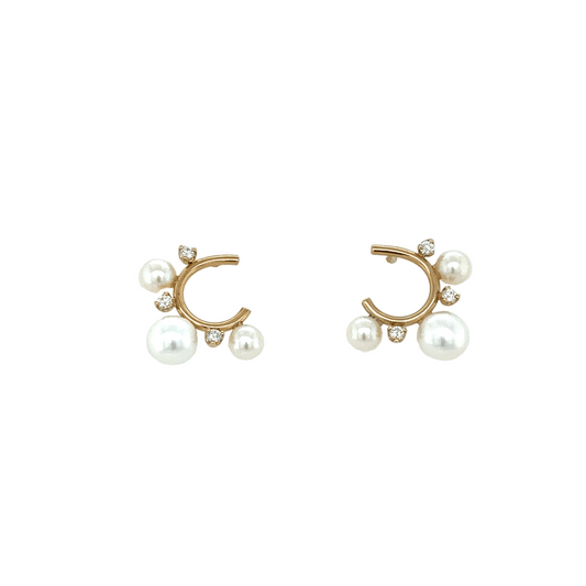 Zoë Chicco 14k Circle Prong Diamond and Fresh Water Pearl Earrings