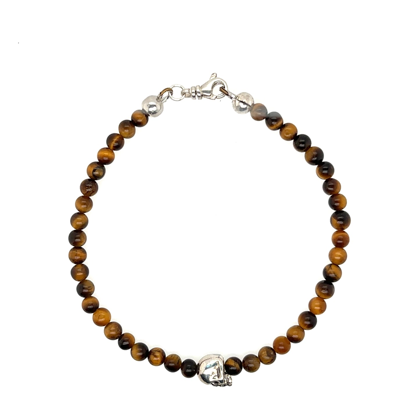 Maura Green Sterling Silver Tiger's Eye Bead Skull Bracelet