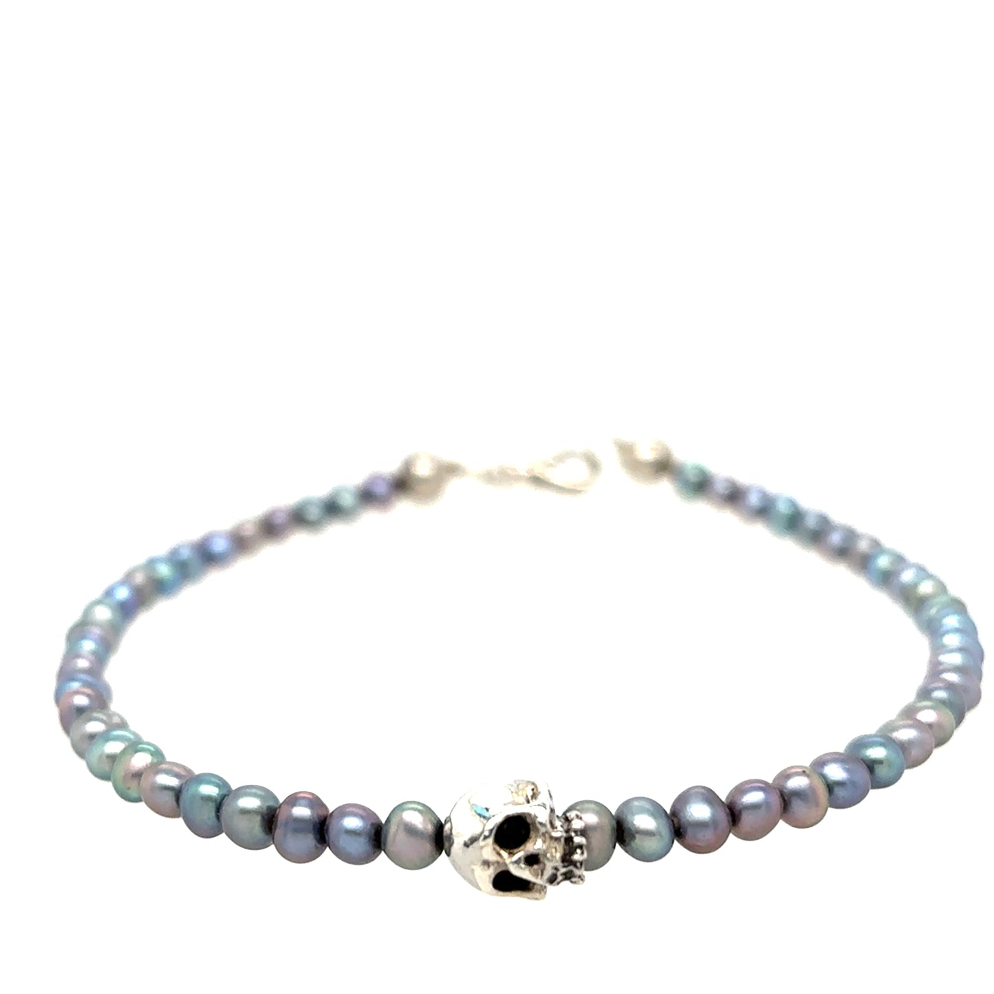 Maura Green Sterling Silver Gray Pearl Skull Bracelet
