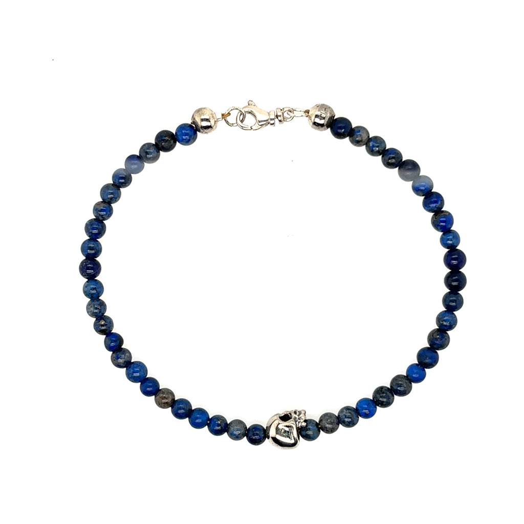 Maura Green Sterling Silver Lapis Bead Skull Bracelet