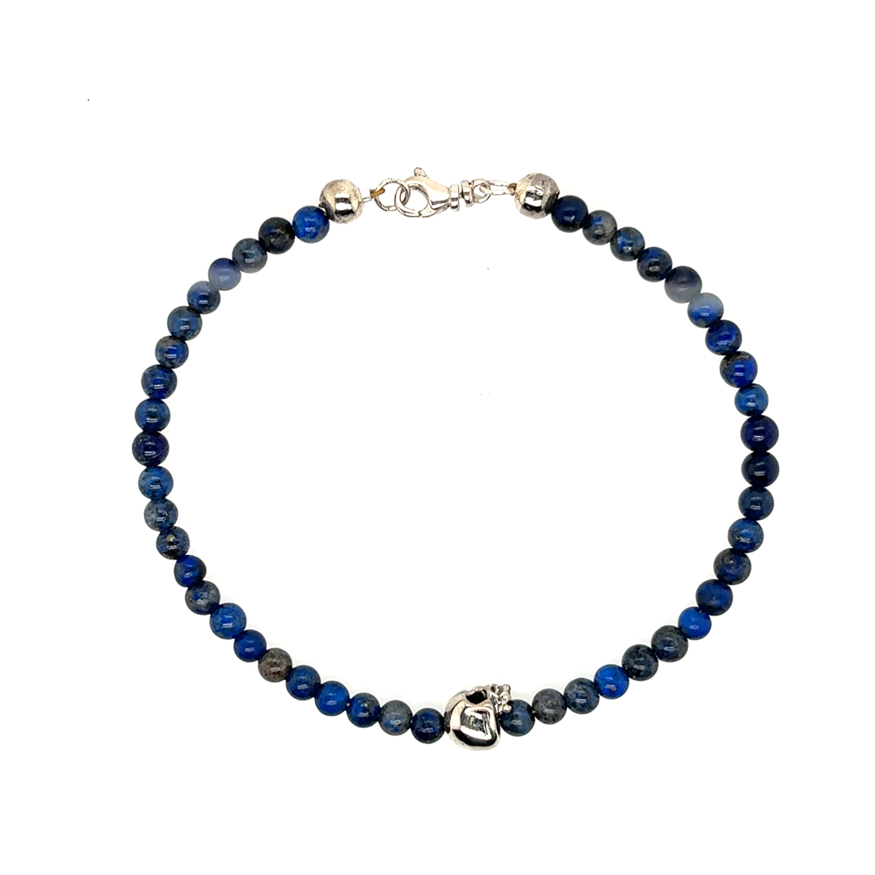Maura Green Sterling Silver Lapis Bead Skull Bracelet