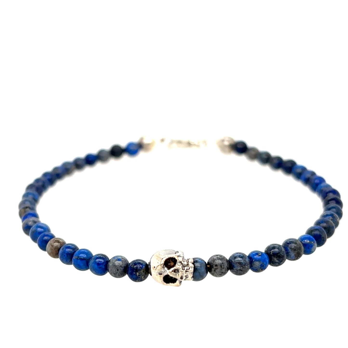 Maura Green Sterling Silver Lapis Bead Skull Bracelet