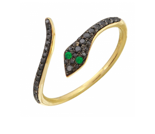 14kt Black Diamond and Emerald Open Snake Ring