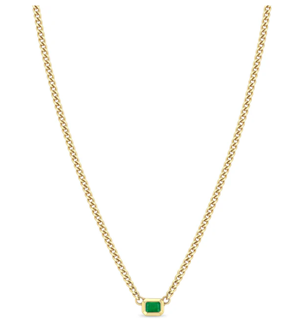 Zoë Chicco 14k Emerald Cut Emerald Bezel XS Curb Chain Necklace