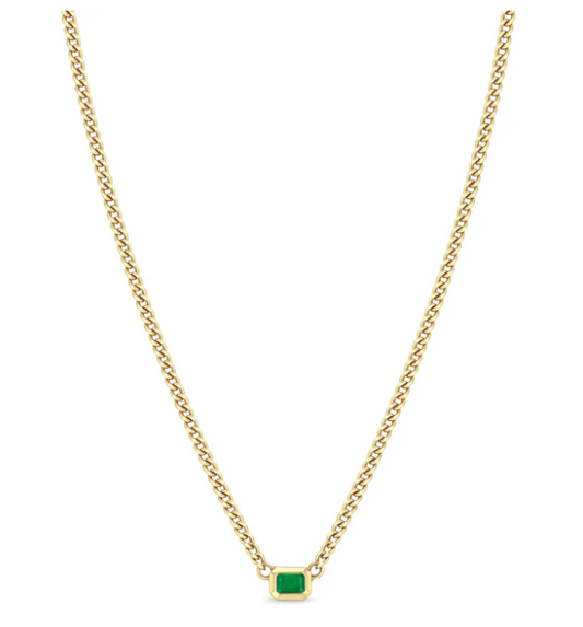 Zoë Chicco 14k Emerald Cut Emerald Bezel XS Curb Chain Necklace