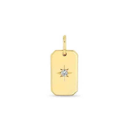 Zoë Chicco 14k Single Star Set Diamond Small Square Edge Dog Tag Charm