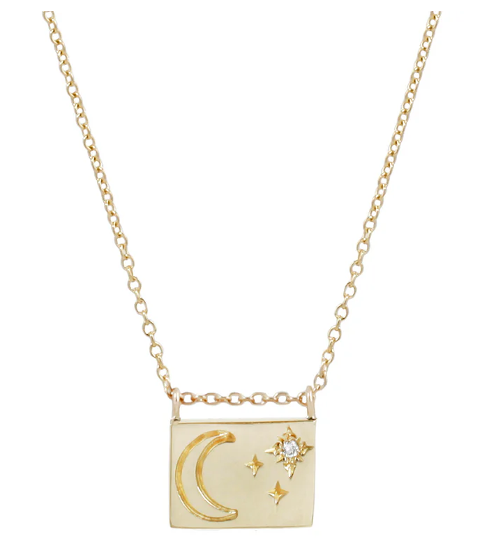 Aili 14K Moon and Stars Postcard Charm Necklace