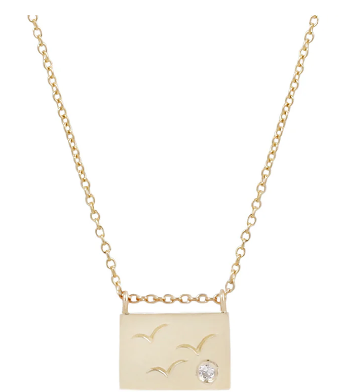 Aili 14K Birds Postcard Charm Necklace