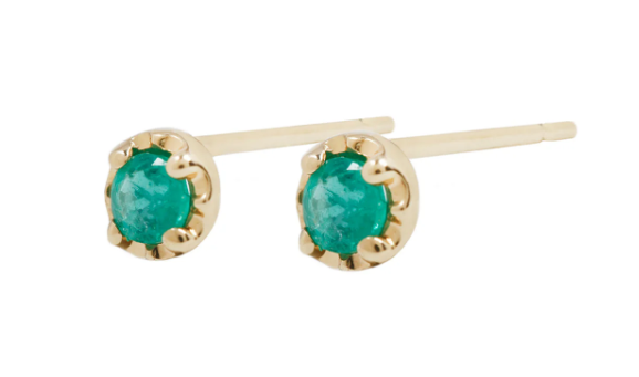 Aili 14KT Tiny Emerald Studs