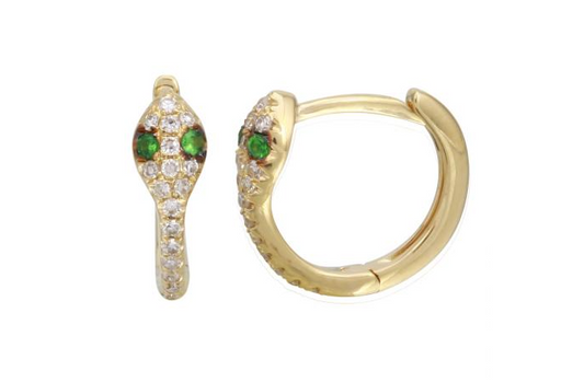 14kt Diamond and Gemstone Snake Huggie Hoop Earrings