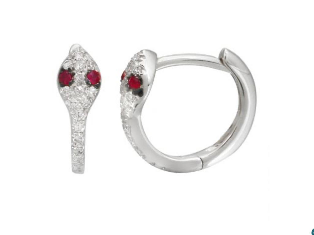 14kt Diamond and Gemstone Snake Huggie Hoop Earrings