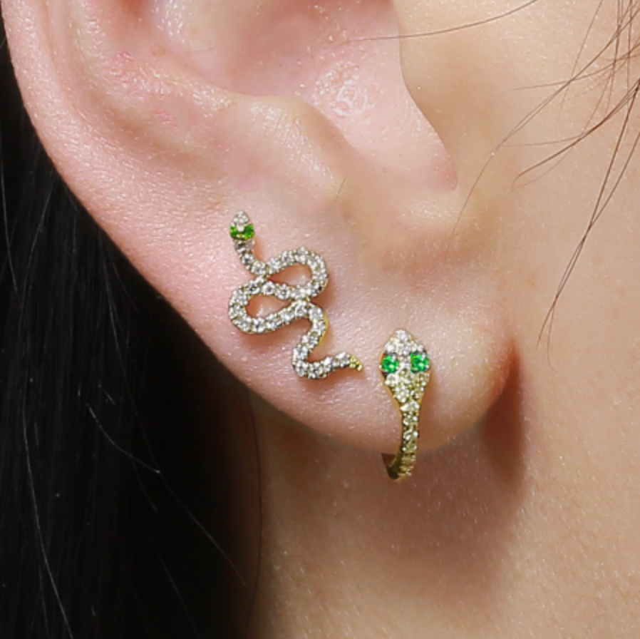 14kt Diamond and Gemstone Snake Huggie Hoop Earrings